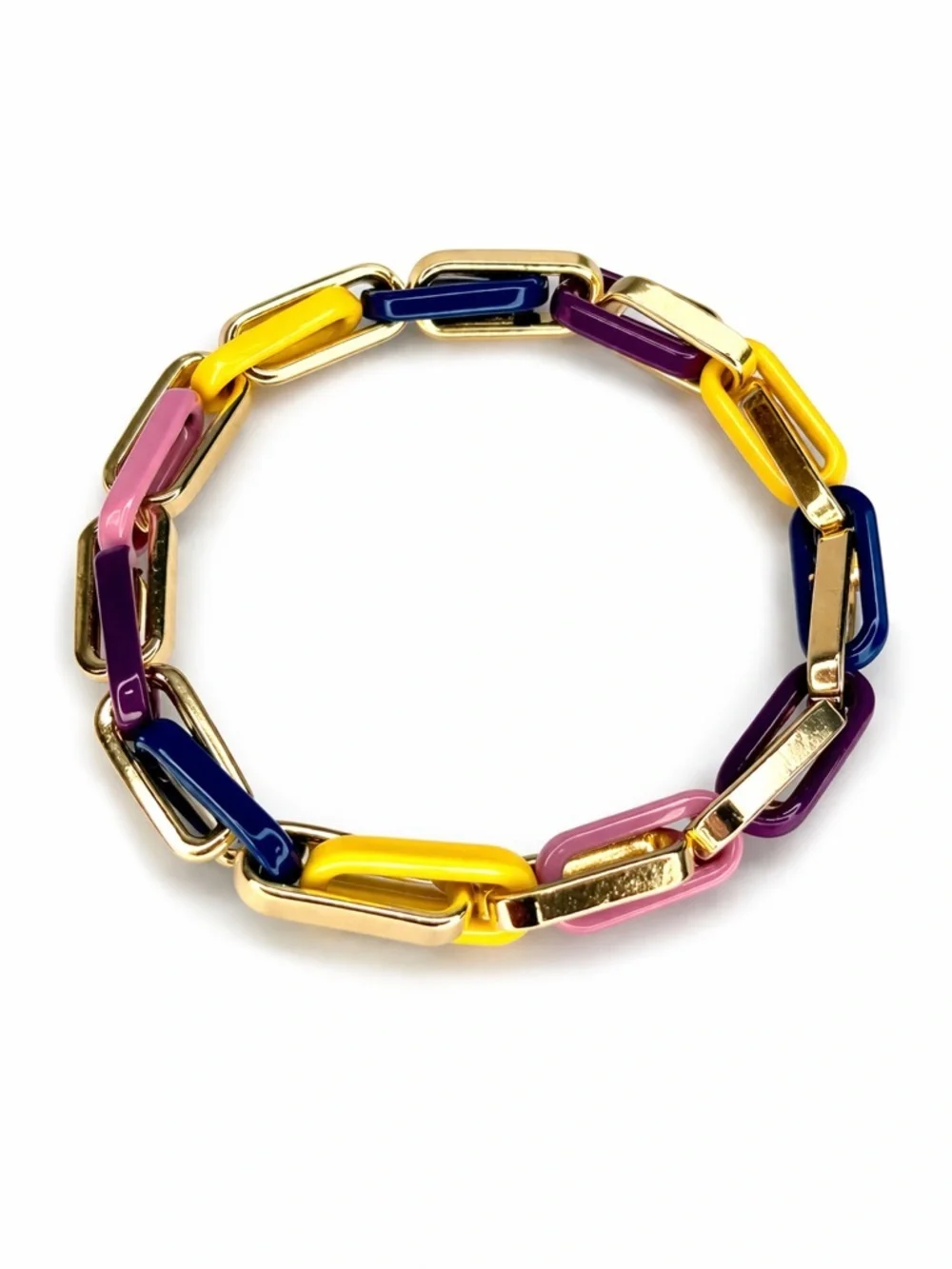 NWOB Marilyn Schiff Multicolor Enamel Link Bracelet | Gold Tone Statement Piece